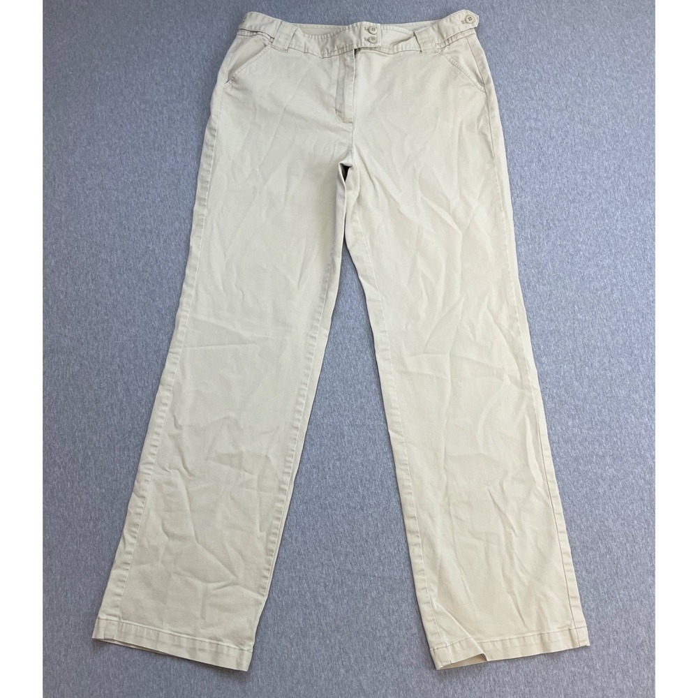 Talbots Pants Womens 10 Beige Cotton Blend Stretch Flat Front Straight Mid-Rise